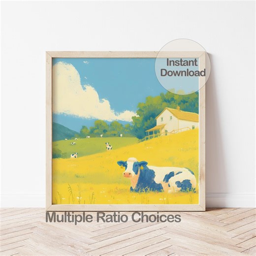 Digital Milk Cow Wall Art, Farmhouse Animal Nursery Print, Printable Cow Illustration - Etsy