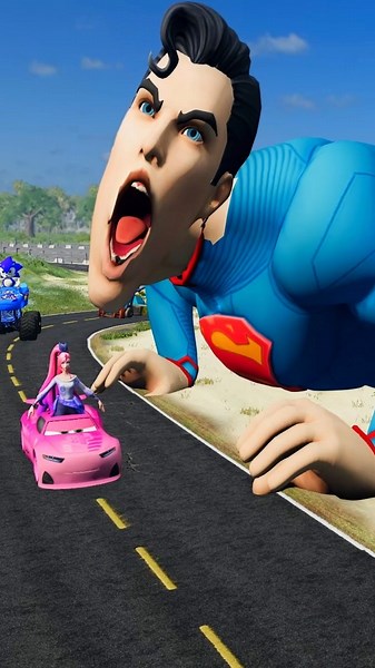GIANT Screaming Superman vs. Pink Car Girl! 😱 | BeamNG.drive