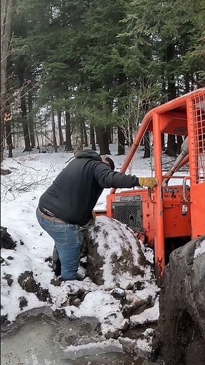Tiny and skidder stuck in the mud 🤣 #logging #fail #skidder #shorts #funny