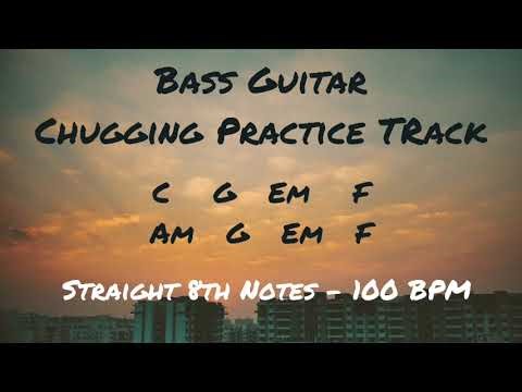 Bass Guitar Chugging Practice Track (C) | No Bass on the Track | Straight 8th Notes | 100 BPM