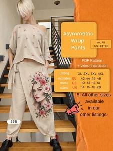 Asymmetric Wrap Pants Sewing Pattern | Adjustable Trousers (sizes 42-48 PDF Pattern) - Etsy