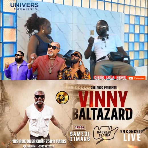 Blana Mosaka sur Koffi Olomidé : "Je ne vais jamais manquer de respect à ce vieux, grâce à lui que j'ai touché 13000$, Ferre Gola 19000$ et Fally Ipupa 300$, seulement pour avoir intégré le Quartier Latin. " ⚠️Billets pour Vinny Baltazard | Réservez en ligne sur Fnac Spectacles https://share.google/E8wA5BgjcoFM3TTld | Univers Magazines