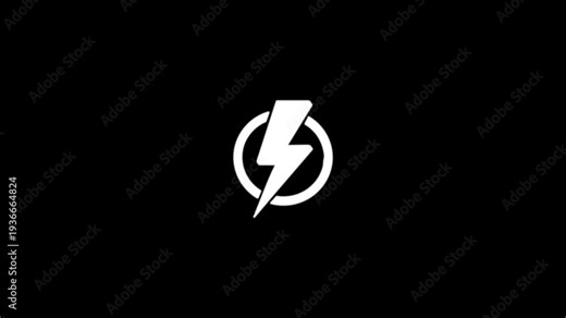 Renewable energy icon animation with white outline. Features lightning bolt symbol and circular rotating arrow. Commonly used for eco-friendly, sustainable power, electricity, and green energy concept
