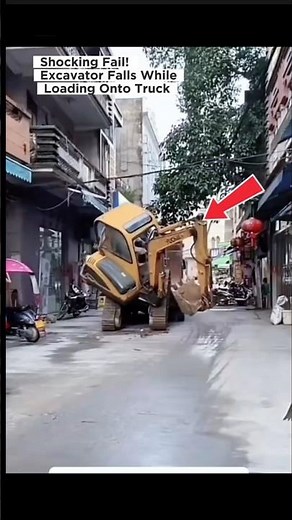 Shocking Fail! Excavator Falls While Loading Onto Truck #excavator #shorts