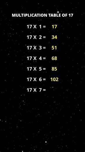 Multiplication Table of 17 🧠 | 60s Speed Math Challenge #Shorts