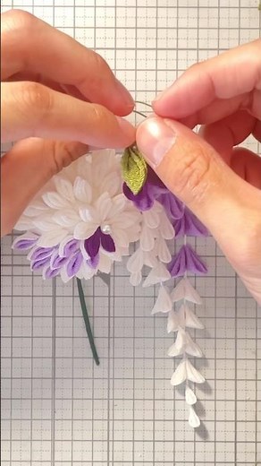 【つまみ細工】藤の花と大輪【完成】 #ハンドメイド #つまみ細工
