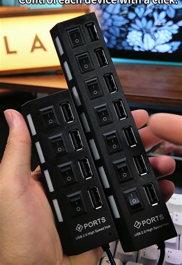 4/7-Port USB 2.0 HUB with Individual on/Off Switches#USBFinder#DeskSetup#TechHack#WorkFromHome#PCSetup