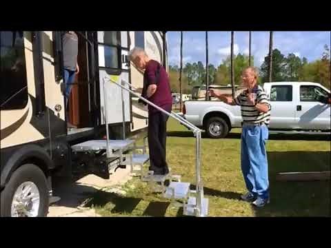 RV-Co Port-A-Step mobility challenged senior enters 5th wheel