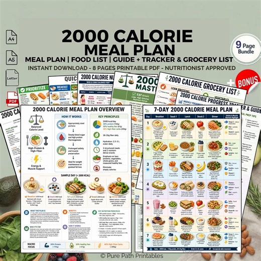 2000 Calorie Meal Plan PDF Printable High Protein & Fiber | Weight Loss Diet Guide - Etsy