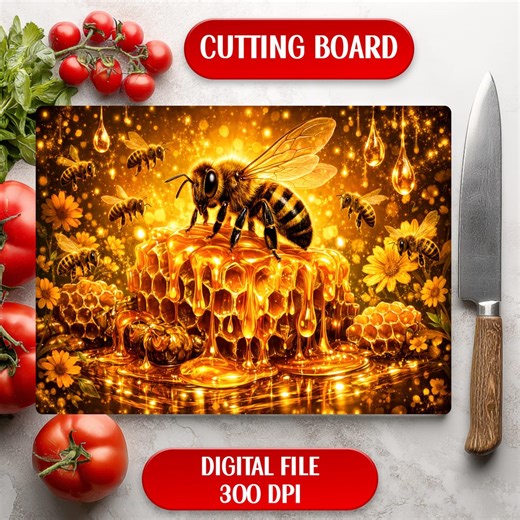 Honey Bee Floral Comb Glass Cutting Board Sublimation Design Digital Download - Etsy