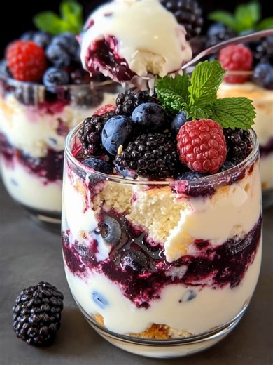 Parfaits au Cheesecake et Fruits Rouges Des couches crémeuses de mousse au cheesecake, de fruits rouges juteux et de crumble de biscuits — un dessert sans cuisson débordant de fraîcheur et de couleur ! Portions : 4 parfaits Température : Réfrigéré uniquement (sans cuisson) Temps total : ~25 minutes 1 heure de repos Ingrédients principaux 225 g de fromage à la crème, ramolli ....................... 👉 Recette complète en premier | Secrets de Cuisine