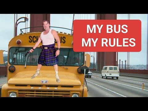 KILT-MAN PROTECTS HIS BUS!