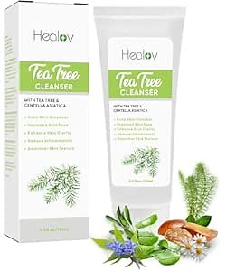 Tea Tree Face Wash – Natural Tea Tree Soap Exfoliating Facial Cleanser – Tea Tree Oil Fights Acne, Skin Irritation and Prevents Breakouts – Deeply Cleansing, Hydrating Liquid Soap for Calm Fresh Skin