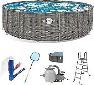24ftx52in Metal Frame Swimming Pool,Round Above Ground Pool Set with Filter Pump,Pool Ladder,Pool Cover and Maintenance Accessories,Rattan Frame