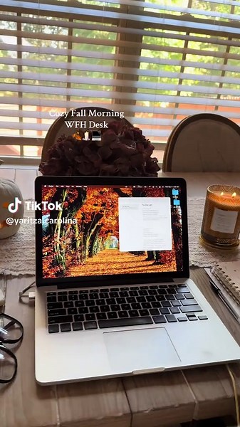 Enjoying the cozy fall morning in my new favorite WFH desk, more like my dinning table. Sometimes, you need to switch up the scenery 🍂 #cozyhome #falldecor #fallaesthetic #wfhlife #desksetup Cozy Fall Morning Cozy Home Fall Decor Inspo Fall Home Decor Workspace Fall Desk Setup WFH WFH Desk Day in my Life
