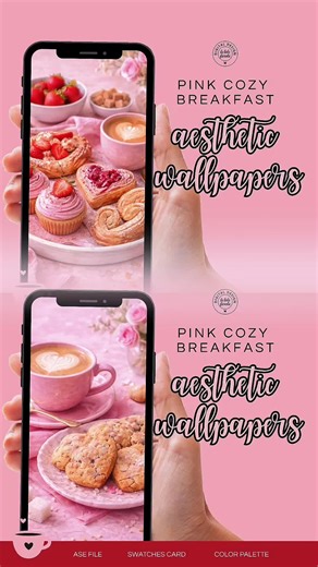 A soft and cozy breakfast aesthetic inspired by warm mornings, coffee cups, fresh fruit and quiet moments. This pack includes aesthetic wallpapers and a full color palette inspired by a pink cozy breakfast scene. #cozyaesthetic #pinkwallpaper #aestheticwallpaper #breakfastaesthetic #phonewallpaper
