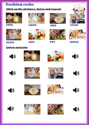 Cooking verbs interactive exercise for 7th grade