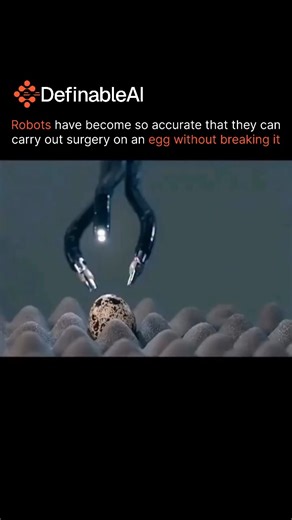 Definable Ai on Instagram: "Robotic systems have reached a level of precision where they can perform surgical style procedures on an egg without cracking the shell, a task that highlights just how controlled modern robotics has become. In demonstrations like this, robotic arms use ultra fine instruments, advanced force sensors, and real time feedback systems to apply just enough pressure to cut or manipulate fragile surfaces. The goal is not the egg itself, but proving that machines can operate 