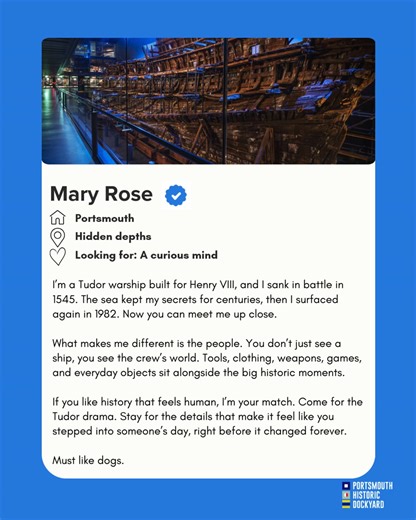 ❤️ Love ships. Love history. Love a day out that feels different. Meet your ship “matches” at Portsmouth Historic Dockyard, then make it a proper relationship. Your ticket gives you 12 months unlimited access, so you can come back for date two. ⚓ Which one’s your type? Book tickets now - https://orlo.uk/bKVvM | Portsmouth Historic Dockyard