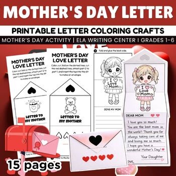 Mother’s Day Love Letter Crafts, DIY Letter & Envelope, Writing & Coloring Craft
