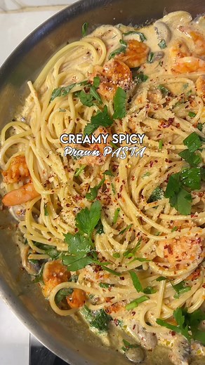 Creamy Spicy Pasta with Grilled Prawns Recipe