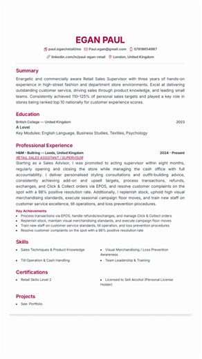 Retail Sales Assistant CV 2026 🇬🇧 | ATS-Friendly Resume That Scores 90%+ (Supervisor Approved)