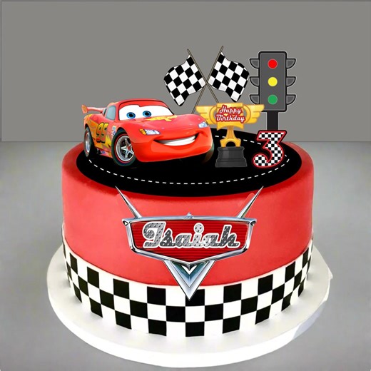 Cars Cake Topper/ Race Car Party With Flashing Traffic Light & Flags. Lightning Mcqueen LED Light up Cake Topper | Personalized Cars - Etsy