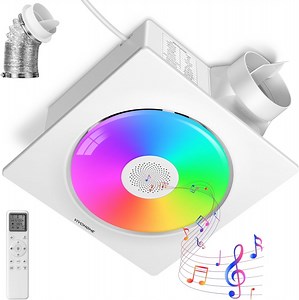 SPECSTAR Bathroom Exhaust Fan w/ RGB Light, Humidity Sensor & Bluetooth Speaker, 30-160CFM, No Attic Access