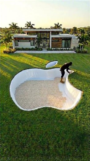 I Built an Apple Logo Pool in My Backyard😳#apple #pool #viral #transformation #luxury #satisfying