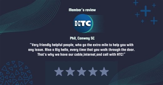 HTC is proud to be able to help area residents with their communications needs. But you don't have to take our word for it. Thank you, Phil for our 5-star review! #htcinc | HTCincsc - Your Local Internet Provider