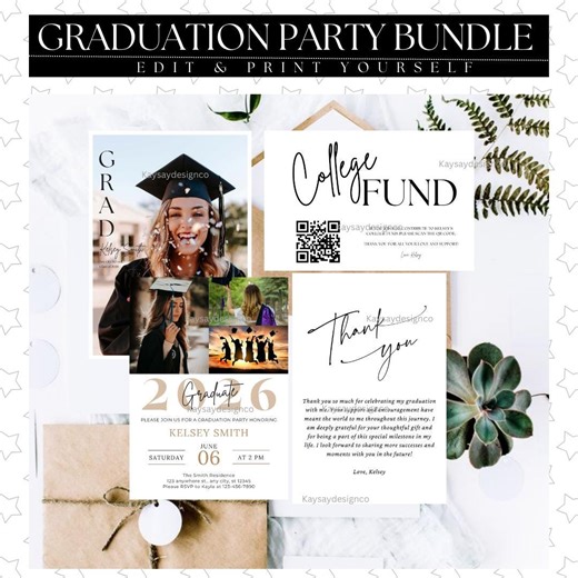 Graduation Invitation | Senior Announcement Bundle | College Fund QR | Graduation Thank You (digital Download) - Etsy