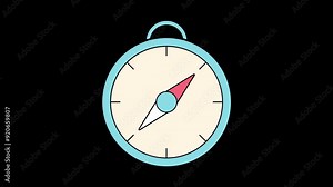 Illustration of compass icon direction animated footage looping transparent
