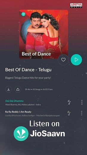 4K views · 43 reactions | Unleash the dancer in you with the finest Telugu beats on JioSaavn ’s #BestOfDance - Telugu Playlist.  https://www.jiosaavn.com/featured/best-of-dance-telugu/ei6T8NIrH3PwxP8tCU-flw__ #TeluguSongs #JioSaavn #AdityaMusic #RaRaReddyIAmReady #DaiDaiDhamma #RakhiRakhi #CheliCheduguduGemini #Ammaye #YamahoYama #PatakuPranam #KurchiMadathapetti #BhaleBhaleBanjara #SeetiMaar #EyyBiddaIdhiNaaAdda #SaamiSaami #FullKick | Aditya Music | Facebook