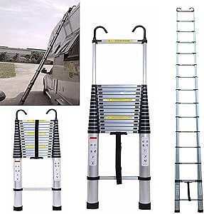 Telescoping Ladder 20FT Extension Ladder with 2 Detachable Hooks Aluminum Telescopic Ladder Collapsible Ladder Fully Extended 244" Multi-Purpose Ladders for Home Loft Roof Ceiling, 330 Lb Capacity