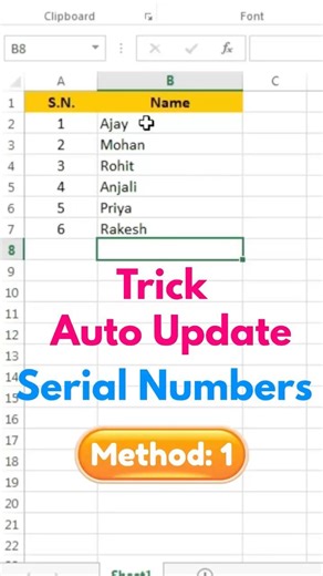 Auto Update Serial Number in Excel | Excel Smart Formula #excel #trick - 1