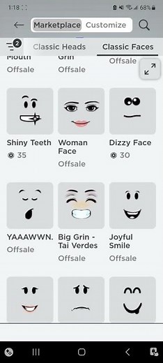 Roblox made alot of faces of offsale