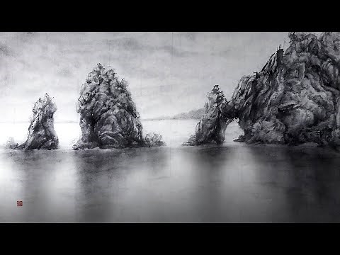 How to draw a sea Landscape painting "She is the sea" Sumi-e/ink painting/watercolor/