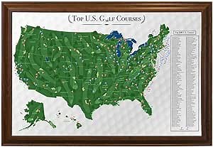 Personalized Canvas Rolled Poster Top 200 Golf Courses USA Canvas – Large 30" x 45" Personalized Golf Course Tracker with Pins, Framed Golf Wall Decor