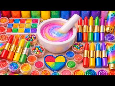 Satisfying Slime ASMR 🌈 DIY How To Make Glossy Slime Mixing Eyeshadow Glitters Makeup Serum