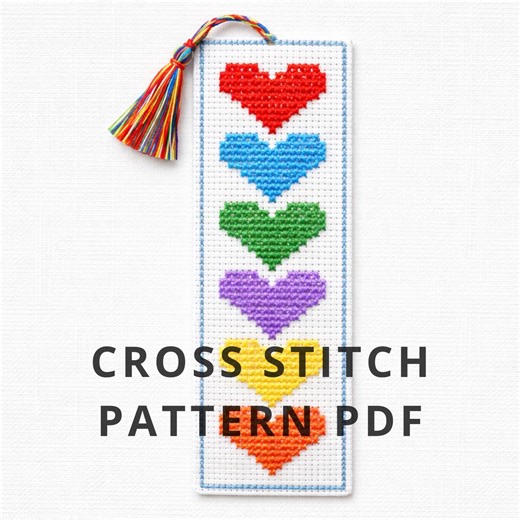 Colorful Hearts Cross Stitch Pattern PDF Bookmark | Modern Needlepoint Chart | Easy Aida Fabric Design | DIY Embroidery Gift - Etsy