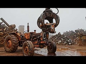 Real Scrap Yard Lifting – Magnet Arm Moving Massive Metal