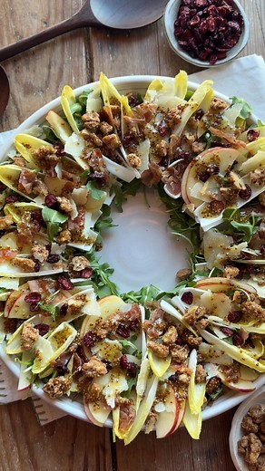 77K views · 488 reactions | This gorgeous, festive Christmas Wreath Salad is made with endive, candied walnuts, crispy prosciutto, parmesan, apple, dried cranberries and a whole grain mustard vinaigrette. | Crowded Kitchen | Facebook
