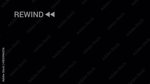 VHS rewind animation rewind VHS video tape screen. Retro vintage background for modern videos. REW VHS with Distortion Noise. alpha channel, 4K Video.