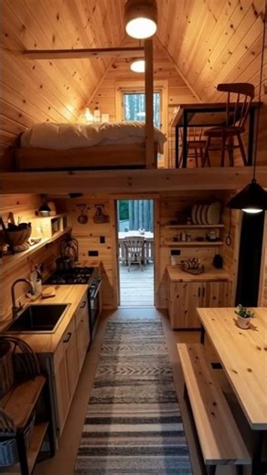 Rustic Cabin Loft: Cozy Tiny Home Kitchen & Bedroom Tour! 🏡✨