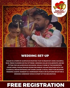 A beautiful beginning to a sacred celebration ✨ Wedding kolam, crafted with colorful rice and fresh flowers, welcomes love, blessings, and prosperity at the entrance. Paired with an elegantly adorned mandap, this traditional setup creates a divine and visually stunning space for the union of two souls—leaving a lasting impression on every guest. 🌸🪔 #WeddingSetup #WeddingKolam #KolamArt #MandapDecor #IndianWedding #HinduWedding #WeddingTraditions #AuspiciousBeginnings #TraditionalDecor #SacredC