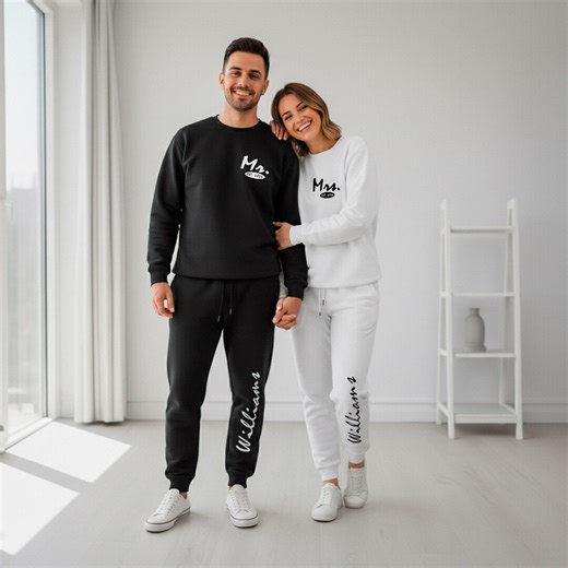 Bridal Sweatsuits for Couples, Black & White Bride and Groom Matching Set, Mr and Mrs Sweatsuit, Wedding Morning Outfit USA - Etsy
