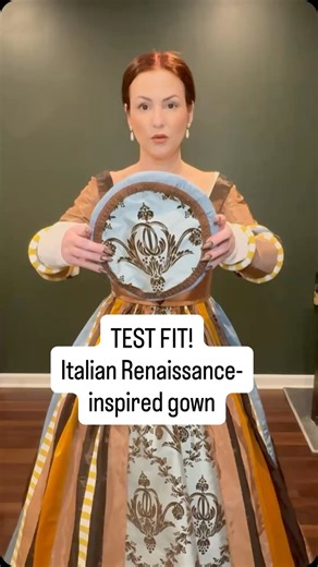 Natalie Hanrion (of Archaic Costumes & Designs) on Instagram: "FINISHED! 🧵🪡 I made this dress to wear to Carnevale in Venice in a few weeks 🩵💛🤎 This was my test fit of all the completed pieces 🫶 I was going for Italian Renaissance-inspired with a balzo headpiece. Pretty happy with how it turned out 😃 One more dress to go! Similar style, but different colors. Stay tuned! . . #italianrenaissance #historicalcostume #historicalfashion #historicalcostume #historicalsewing"