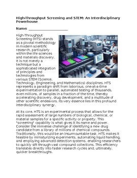 High Throughput Screening & STEM - No Prep -Science Worksheet - 100% Editable