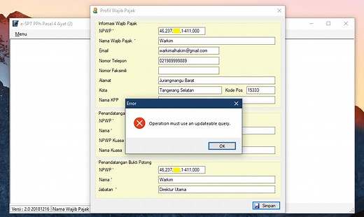 Mengatasi Masalah Error “Operation must use an updateable query” e-SPT PPh Pasal 4 ayat (2) | Educipta