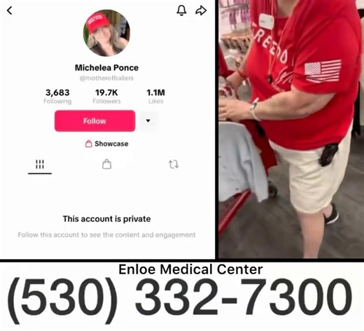 ⚠️Language Warning: Meet Michelea Ponce. She decided to harass an elderly employee at Target for wearing a Charlie Kirk shirt. Ponce has been identified as a healthcare worker at Enloe Medical Center in Northern California. Call the hospital and demand to know if they believe this behavior is acceptable. | David J Harris Jr.